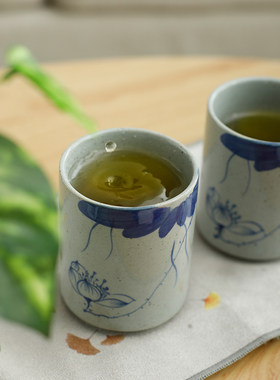 茶杯陶瓷日式粗陶手绘水杯主人杯直筒杯餐厅茶水瓷杯子单杯家用杯