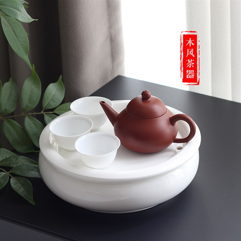 旅行茶具套装便携式圆形茶盘户外野餐小型潮州茶船陶瓷工夫收纳包