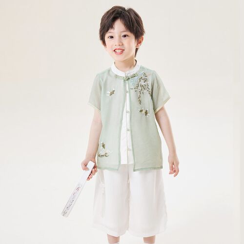 国风男童夏装新中式儿童汉服短袖套装宝宝唐装薄款男孩古装两件套