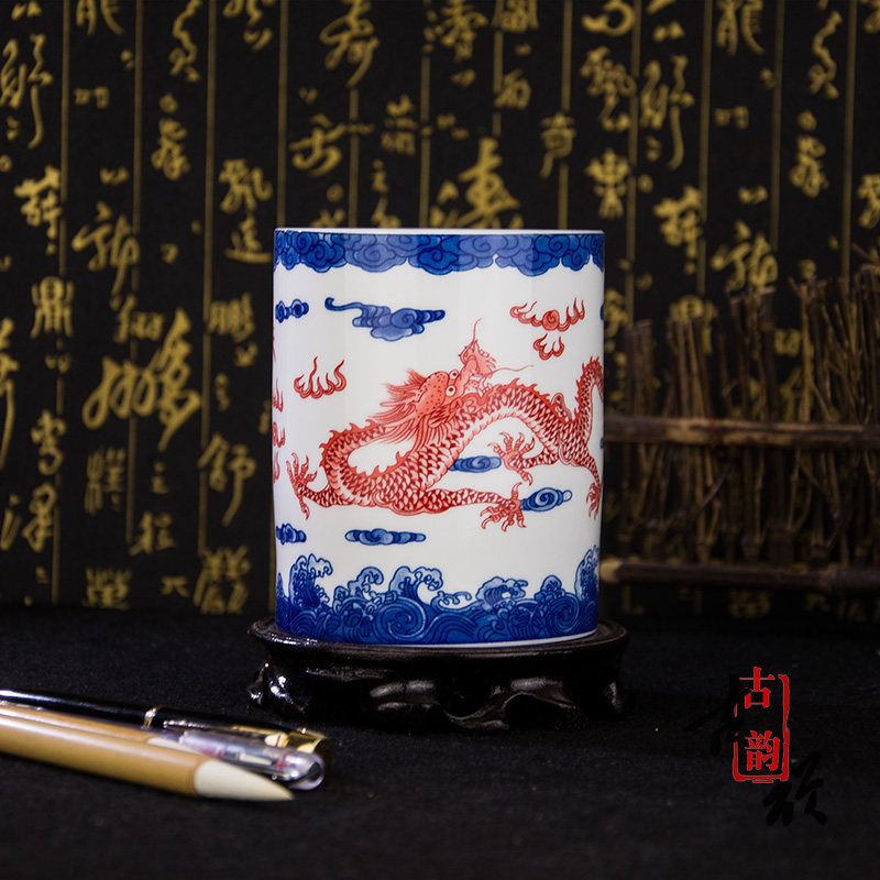 精品包邮景德镇陶瓷器青花仿古笔筒毛笔文房四宝办公书桌摆件礼品