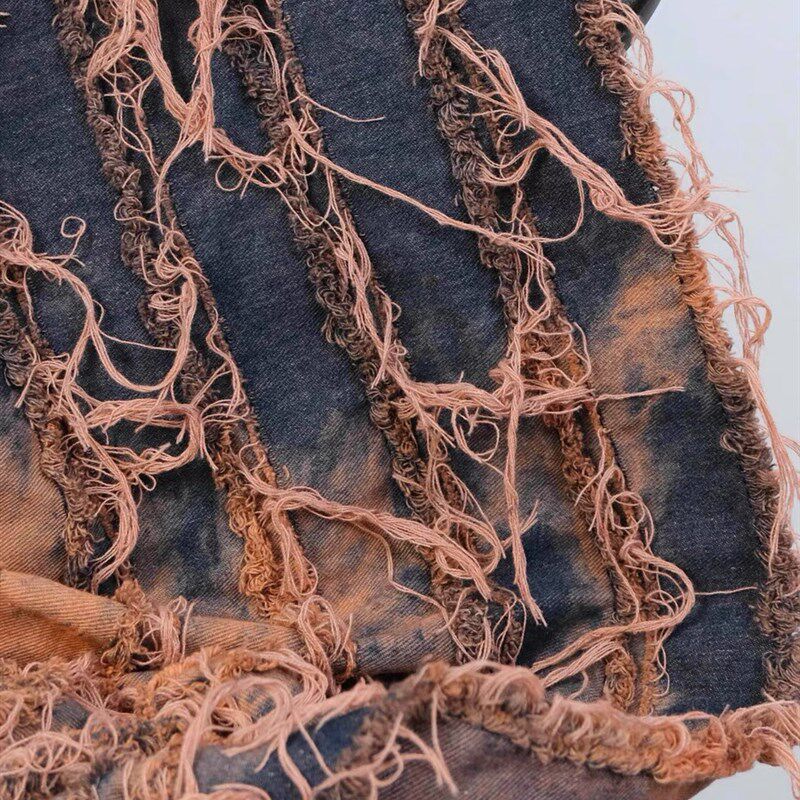 前进布业墙裂推荐水洗做旧牛仔布料面料再造设计造型拼接服装面料
