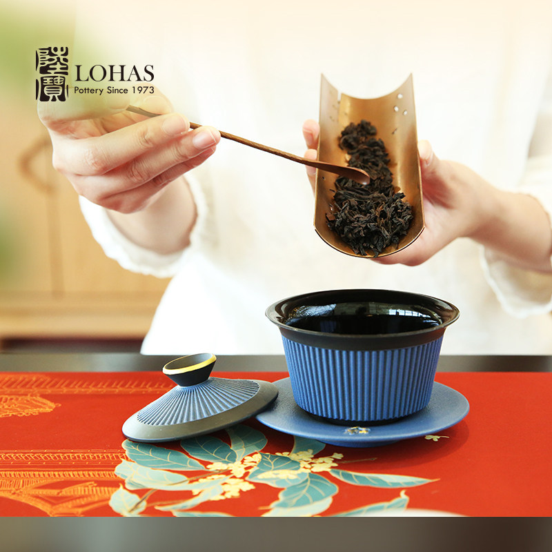 陆宝新中式国风陶瓷功夫茶具套组平步青云盖碗茶器套装一壶六杯装