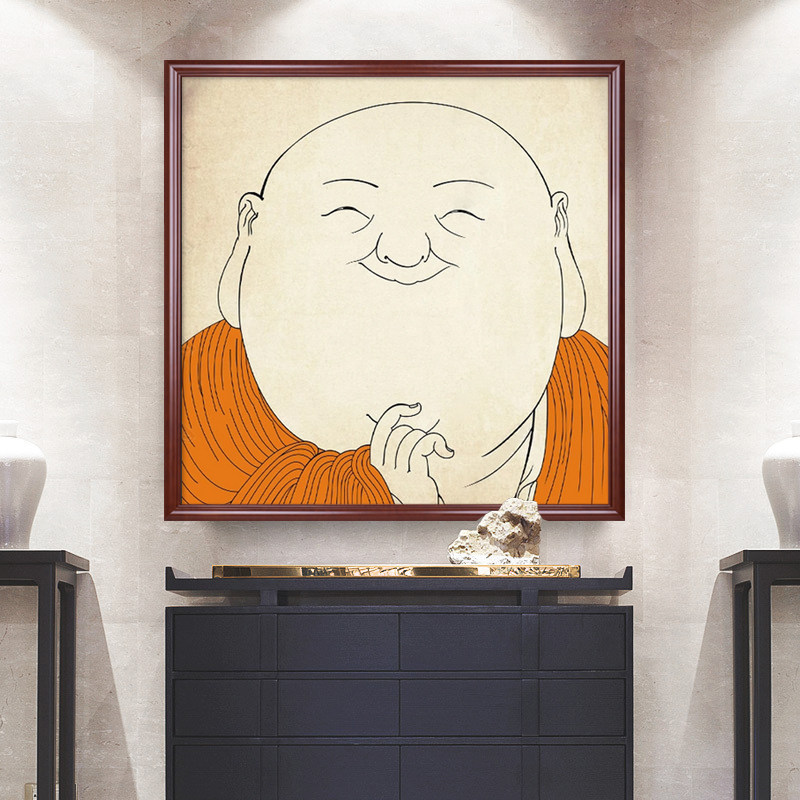 弥勒佛画像搞笑挂画新中式茶室书房禅意装饰画玄关墙面客厅壁画