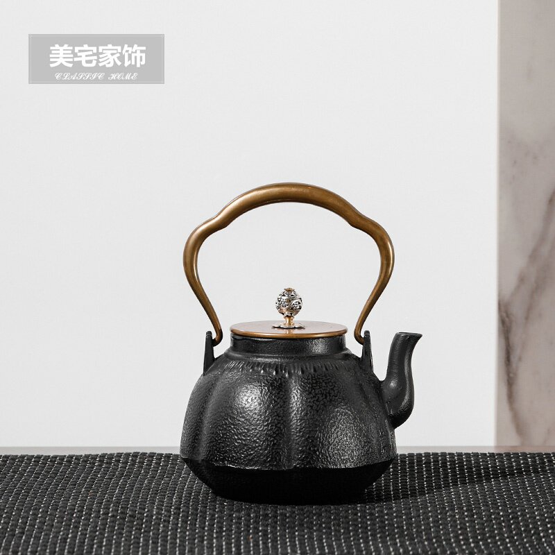 新中式水墨陶瓷花瓶小口花器铸铁壶琉璃茶具套装客厅茶几组合摆件