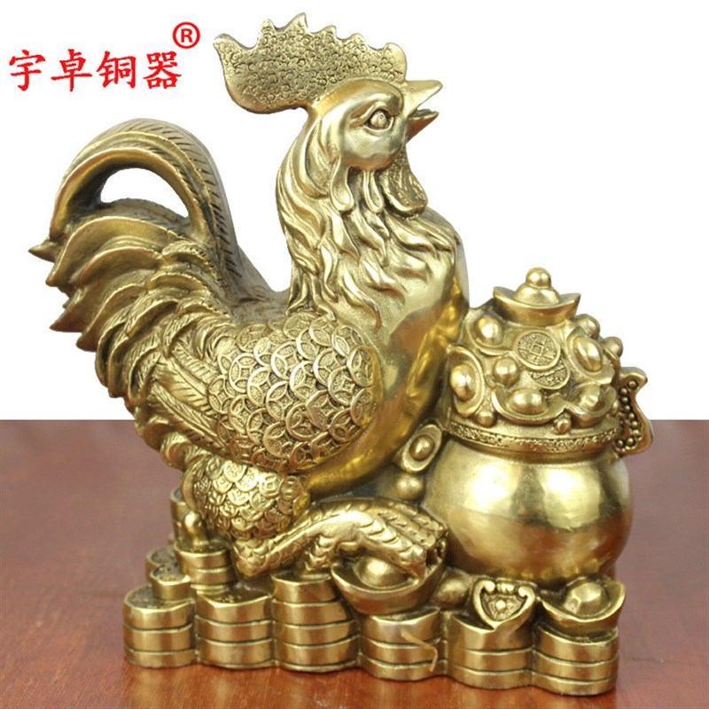 宇卓铜器 纯铜鸡黄铜鸡生肖鸡聚宝盆鸡工艺品摆件