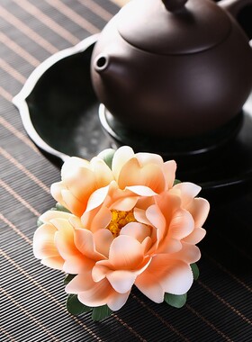 迷你牡丹花禅意陶瓷创意礼品摆件卧香插线香座家用手工香托盘茶道