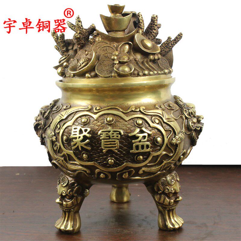 宇卓铜器 纯铜器聚宝盆黄铜聚宝盆三足聚宝盆工艺品摆件