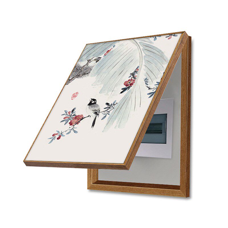 新中式电表箱装饰画工笔画荷花免打孔花鸟国画配电箱挂画竖版壁画