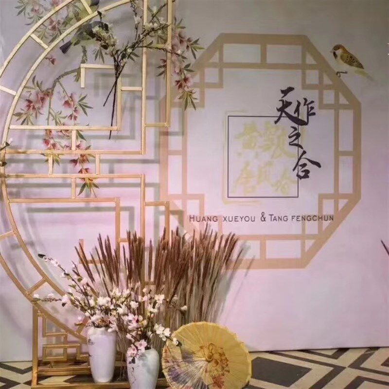 中式同心圆屏风新中式婚礼迎宾屏风新款婚礼铁艺半圆屏风婚庆道具