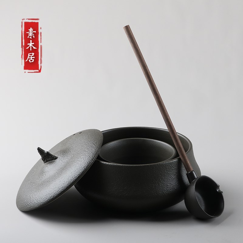 火山石煮茶器电陶炉陶瓷手工温茶碗黑茶白茶普洱日式干泡碗带盖