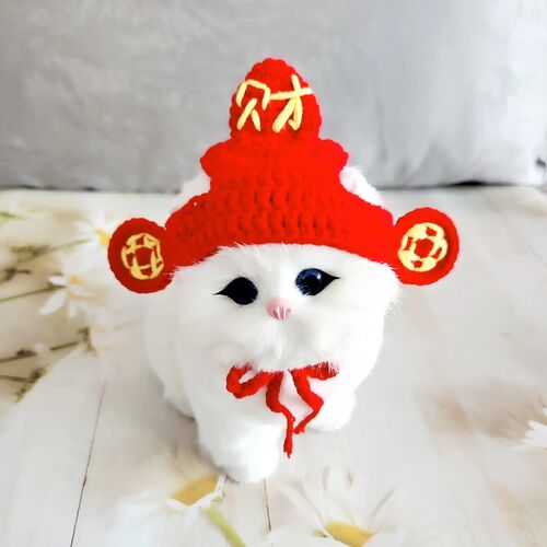 宠物猫咪狗狗招财帽新年泰迪比熊针织财神帽冬季保暖春节毛线帽子