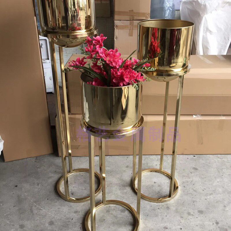 不锈钢花架 电镀玫瑰金花器 金属花架陈列 不锈钢花瓶 吊桶花盆