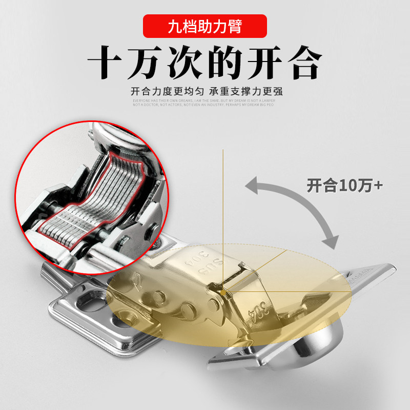 铰链304不锈钢折叠液压阻尼缓冲橱柜五金配件衣柜门合页直弯合叶