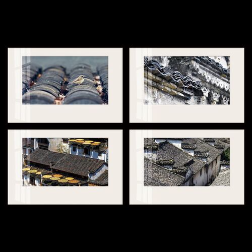 新中式客厅装饰画餐厅背景古典屋檐挂画民宿酒店卧室床头建筑壁画