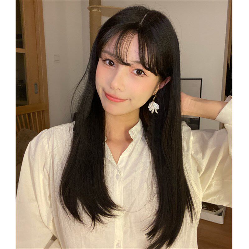 真发假发女空气刘海长直发手织透气长头皮气质修脸网红全头套发型