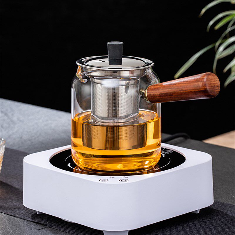 茗见新款可提式壶电养生蒸煮茶器小型耐高温泡茶壶木把玻璃过滤壶