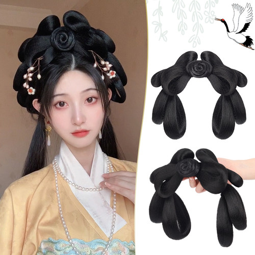 汉服假发一体式发箍全头套古风发包盘发发髻明制假发垫发包造型女