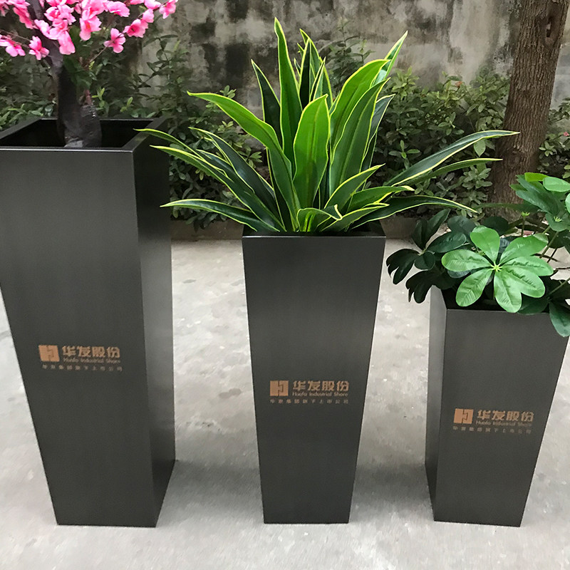方锥 不锈钢箱 落地花盆 电镀钛黑 定制 艺术花瓶 LOGO 广场花钵