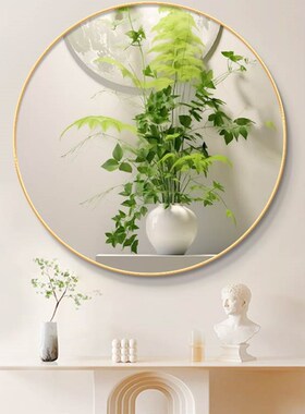 2023新款绿色植物圆形挂画入户玄关装饰画客厅餐厅酒店高档晶瓷画