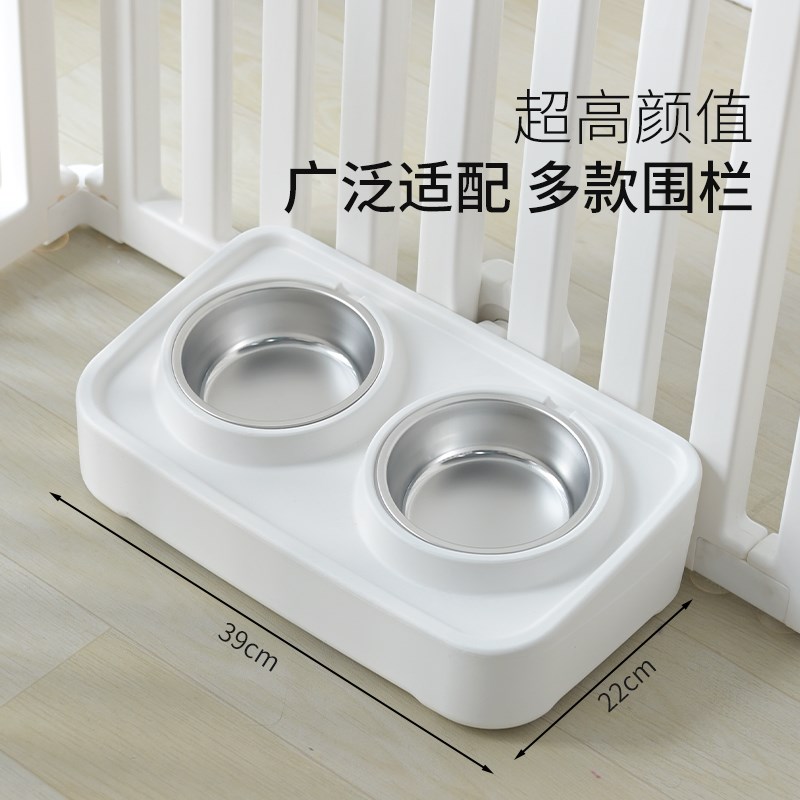 猫碗狗碗宠物围栏饮水食盆可固定防打翻不锈钢双碗一体宠物喂食碗