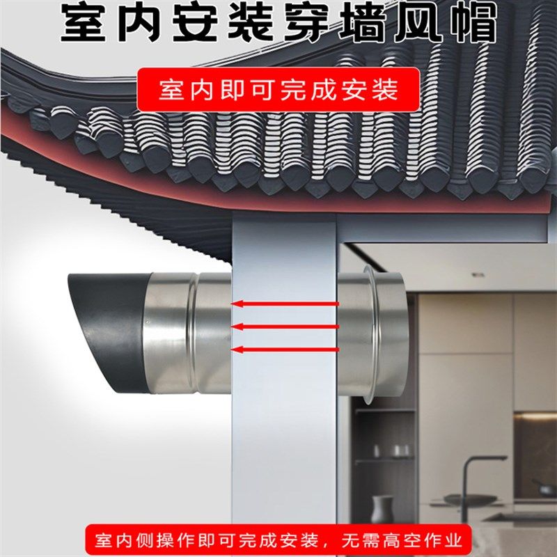 不锈钢油烟机排气罩一体穿墙防风帽外墙出风口玻璃窗防雨帽通风器