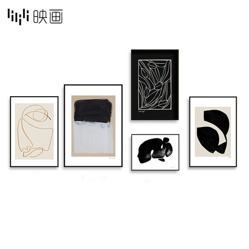 北欧组合挂画小众复古客厅沙发背景墙黑白抽象装饰画餐厅艺术壁画