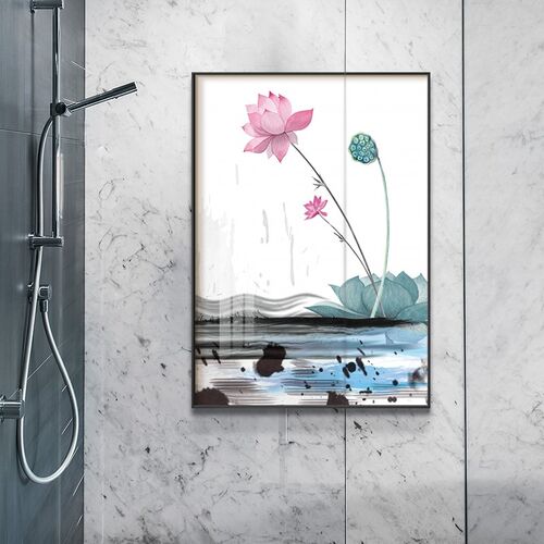 卫生间浴室防水画荷花竖版装饰画酒店厕所背景墙洗手间挂画免打孔