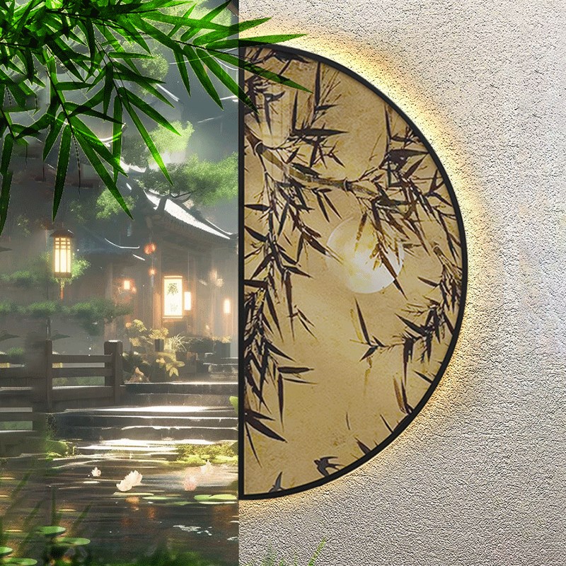 新中式防水装饰壁灯室外入门玄关壁画灯半圆墙壁灯古风过道壁灯