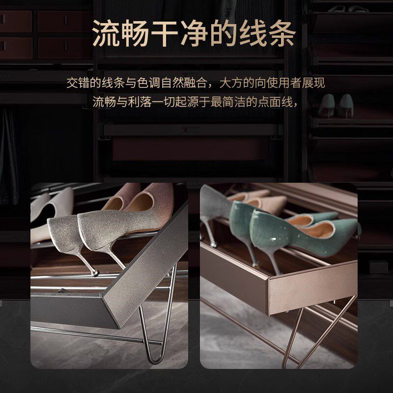 衣柜推拉鞋架缓冲阻尼置物架衣帽间伸缩鞋柜抽屉式五金拉篮