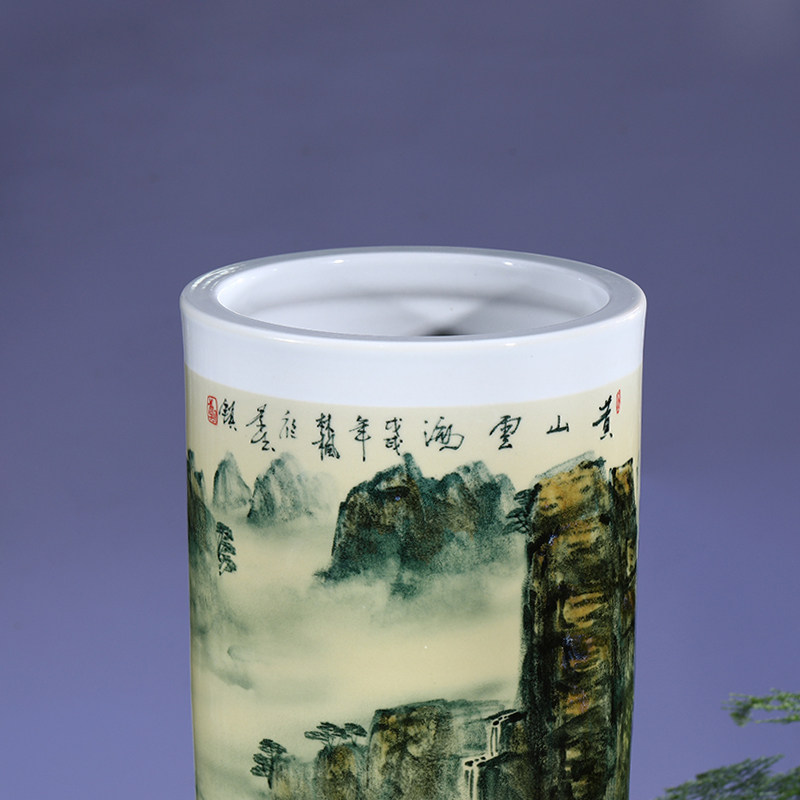 景德镇陶瓷器大花瓶客厅落地仿古插花青花瓷器箭筒卷轴缸装饰摆件