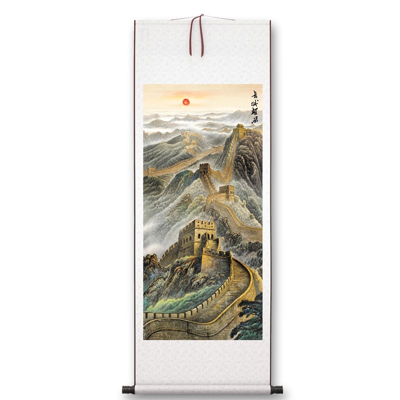 竖版《长城雄姿》客厅书房茶室装饰画挂画玄关水墨高清挂轴字画