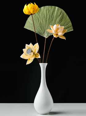 白色陶瓷小花瓶干花摆件客厅假花插花复古餐桌创意中式玄关陶罐