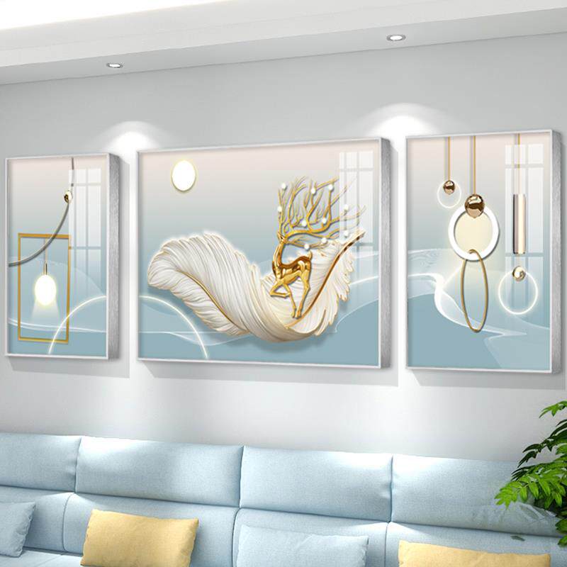 轻奢抽象羽毛装饰画客厅沙发背景墙高级感挂画简约北欧奶油风壁画