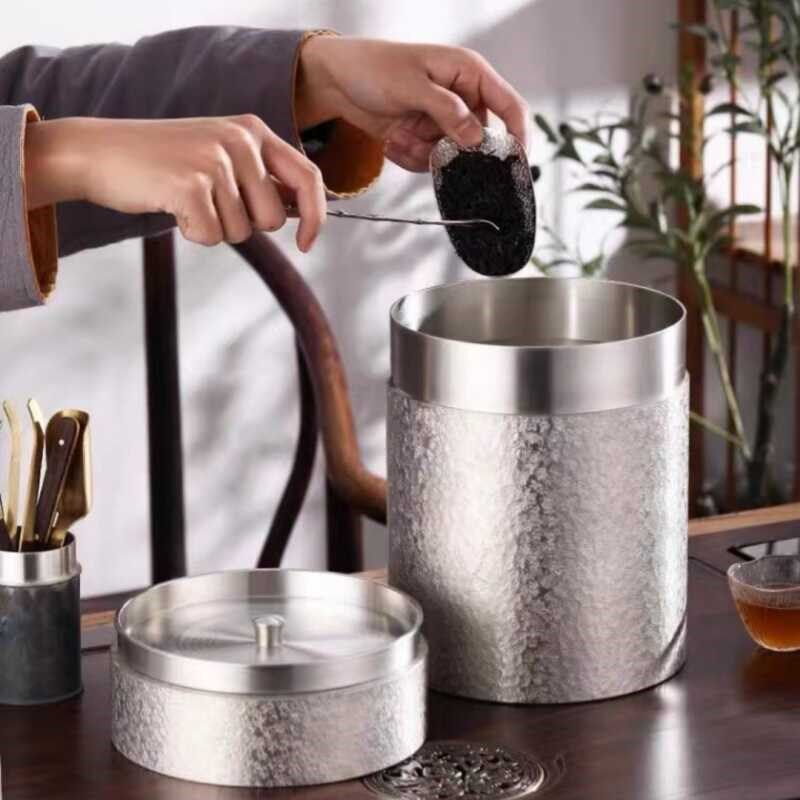 茶叶罐纯锡罐特大号锡制储茶罐二斤装密封罐存茶罐金属保鲜普洱罐