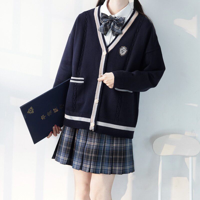 【刺篇】新款JK/DK制服本聿中男女宽松落肩针织毛衣开衫外套秋冬