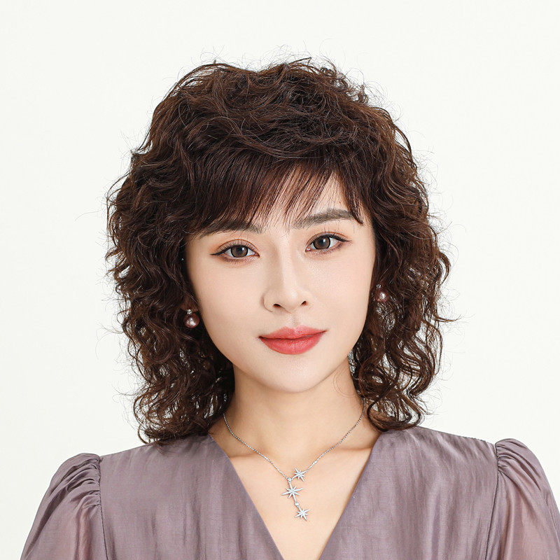 假发女士长发中长卷发妈妈2023新款中老年真发全真人发头套式自然