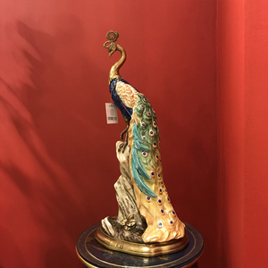 凤凰美居奢华陶瓷镶铜蓝色孔雀装饰摆件奢华别墅客厅门厅装饰品