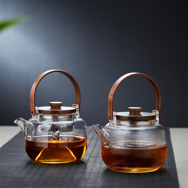 圣裔堂木盖玻璃蒸煮茶壶电陶炉烧水壶双内胆耐高温家用日式泡茶壶