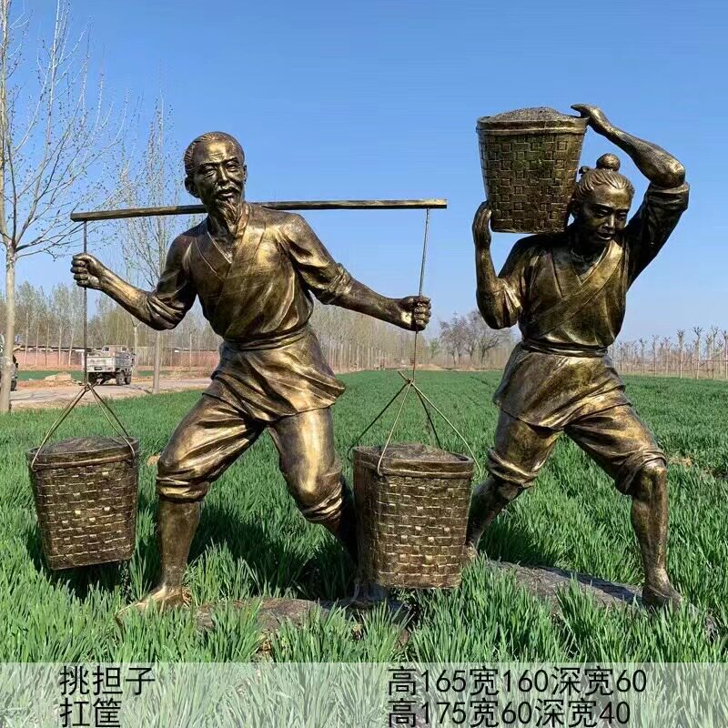 玻璃钢铸铜打糍粑人物雕塑民俗小品户外商业街小吃街铜雕装饰小品