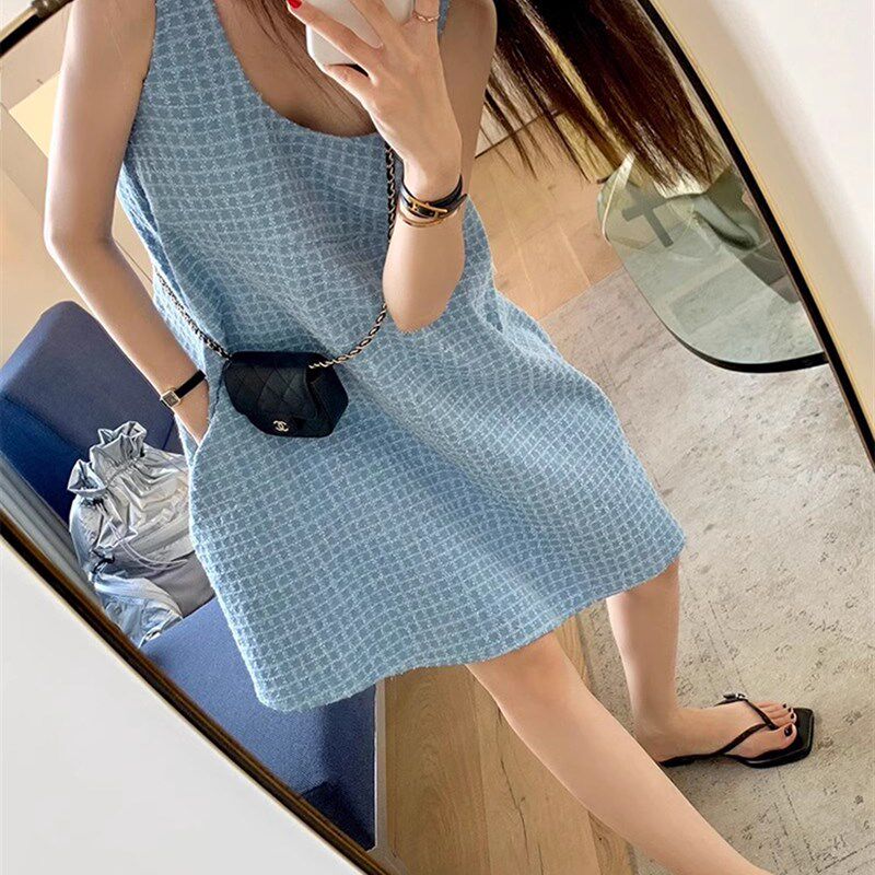 复古气质无袖背心牛仔连衣裙女夏季新款小个子宽松显瘦A字短裙子