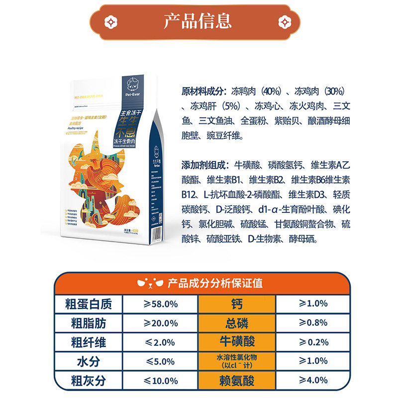 【柿子菌】生生不息猫咪主食冻干生骨肉猫粮高肉蛋白含量低镁低磷