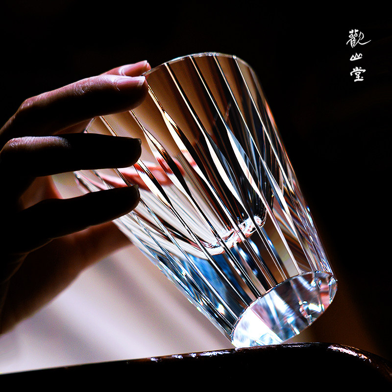 江户切子星闪水晶杯K9无铅手工杯禅意琴弦礼物杯子轻奢威士忌酒杯