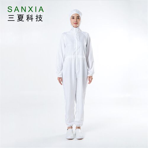 三夏科技食品厂生产加工车间工作服连体套装白色连帽男女通用工服