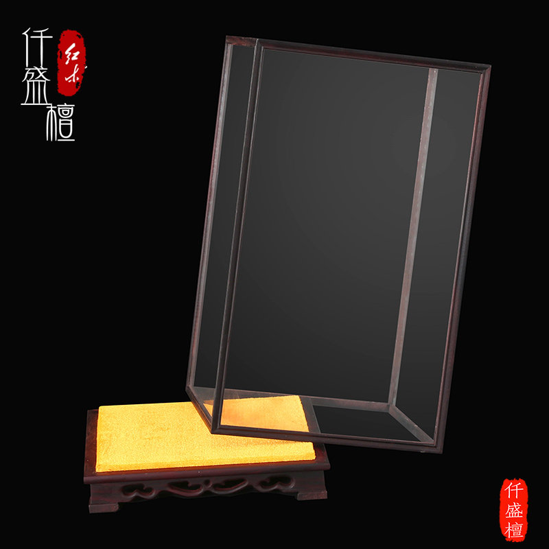定制红酸枝木防尘宝笼玻璃罩子工艺品古董佛像展示罩摆件底座实木图片