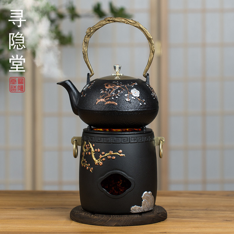 日式铸铁煮茶壶烧水泡茶壶专用生铁炭炉铸铁风炉酒精炉木炭煮茶炉