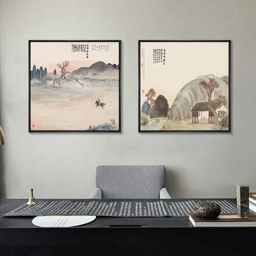 齐白石客厅挂画石门二十四景山水画新中式饭厅装饰画书房水墨国画
