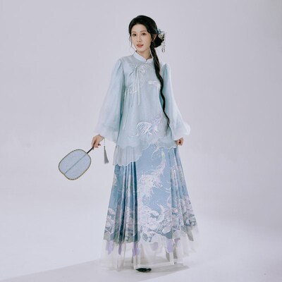 月渺境[清波灵鱼]马面裙套装女2025新款明制汉服成人新中式半身裙