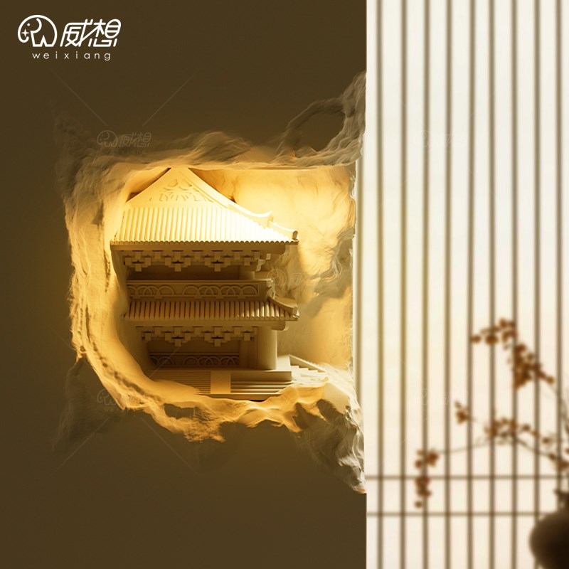 中式嵌入式石膏壁灯走廊楼梯墙角转角灯内嵌预埋墙面感应灯拐角灯