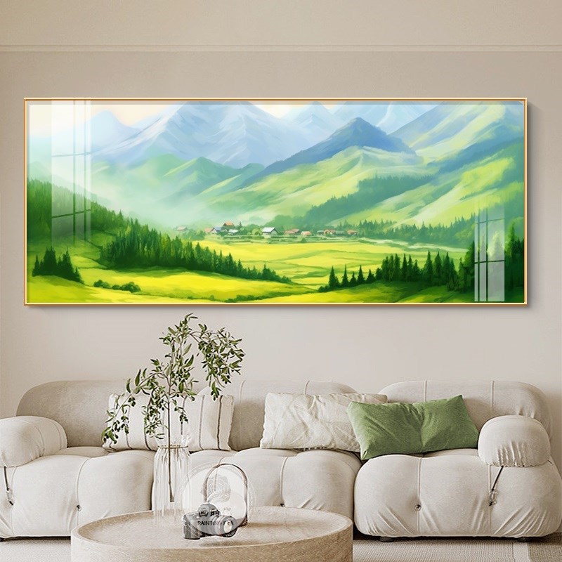 沙发背景墙青山图北欧风客厅山水画挂画背有靠山装饰画高档晶瓷画