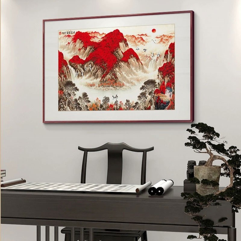 富春山居图山水画玄关挂画新中式小幅实木国画客厅走廊餐厅装饰画